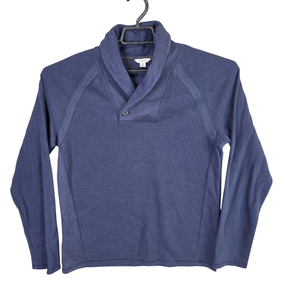 Mens Calvin Klein Navy Shawl Collar Pullover Sweater Long Sleeve Cotton Blend M